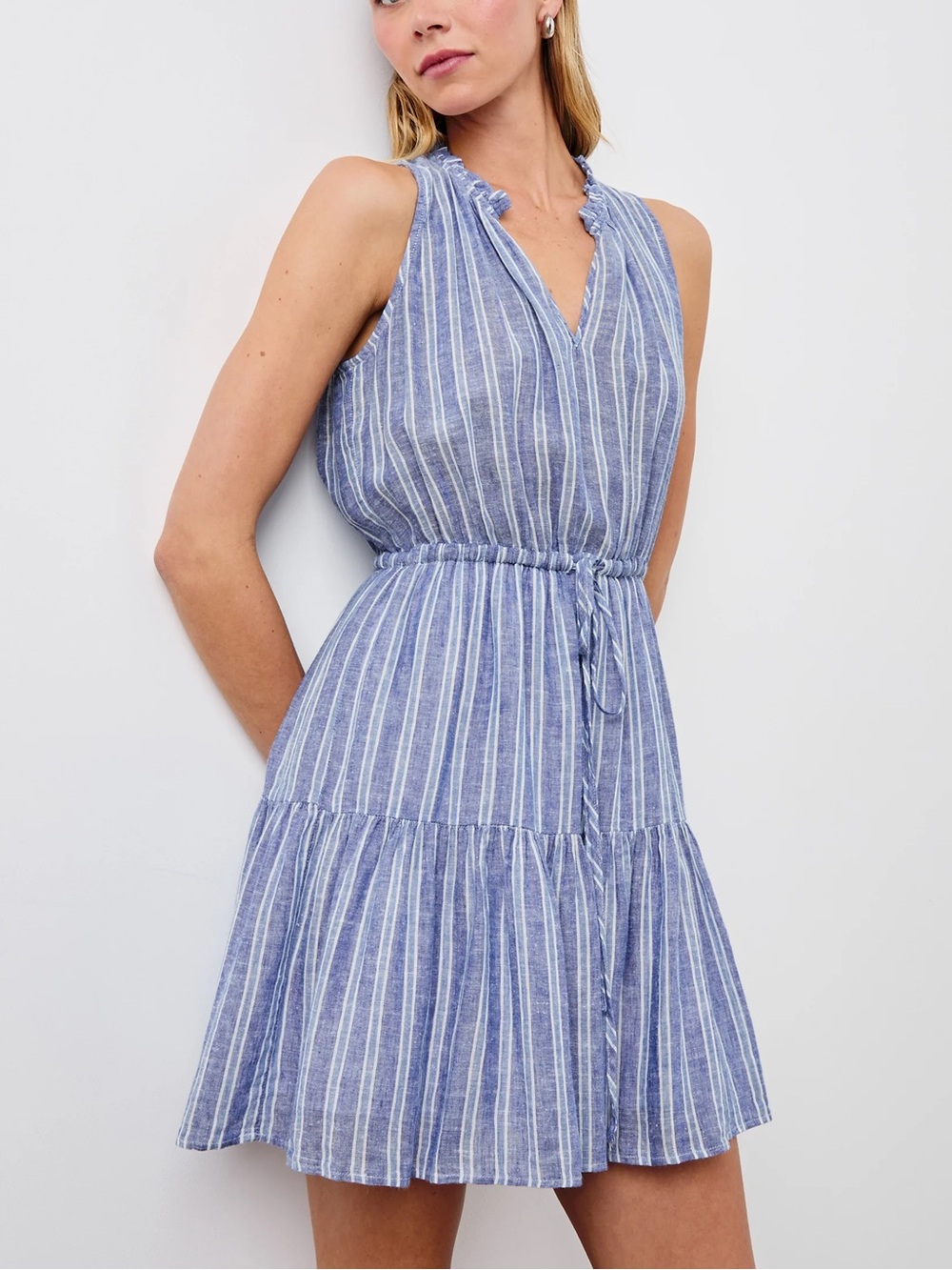 Rails Albany Dress Lake View Stripe Linen Ecovero Cotton Size Large Coastal NWT